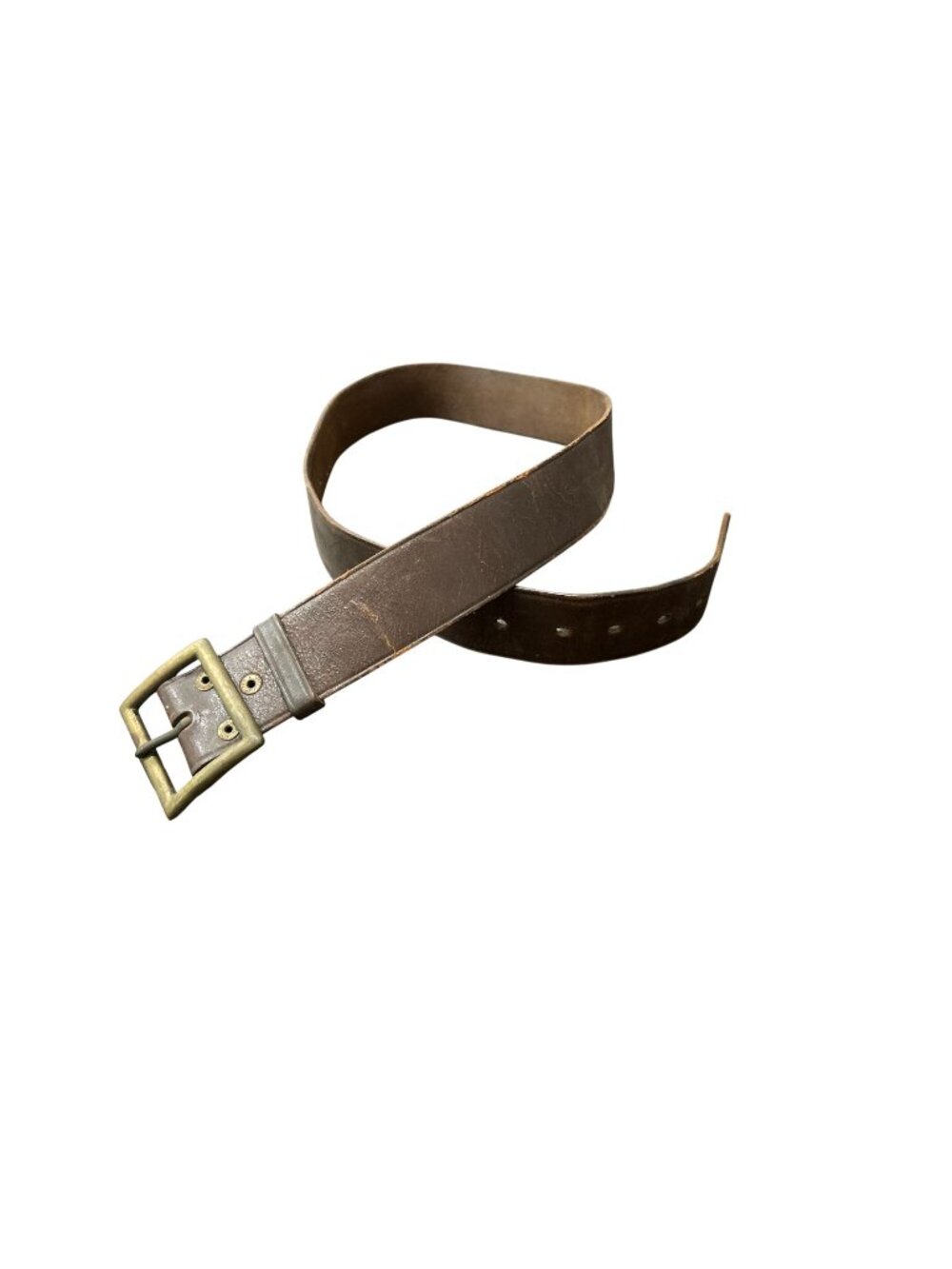 Brown 42" Leather Belt Brass Buckle Distressed Look Retro Heritage Style